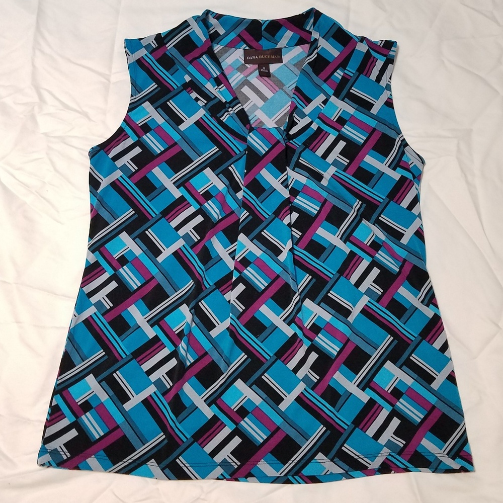 Dana Buchman Multi-Color Geo Print Sleeveless Top